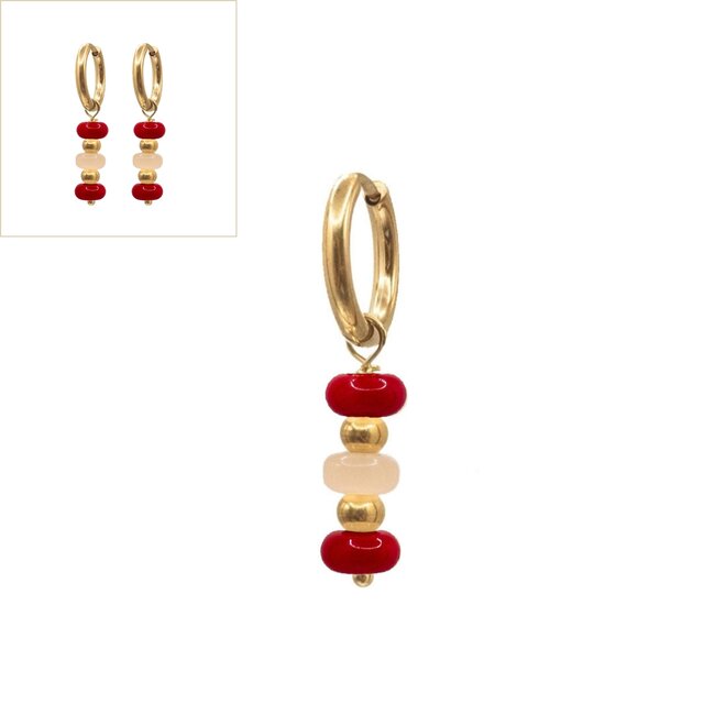Oorringen sammie rood/roze glad goud