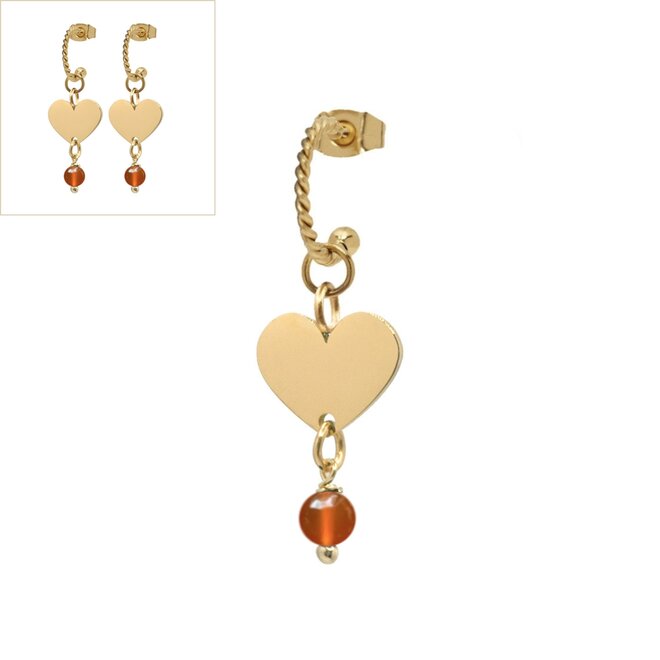 Oorringen heart oranje granaat twisted goud