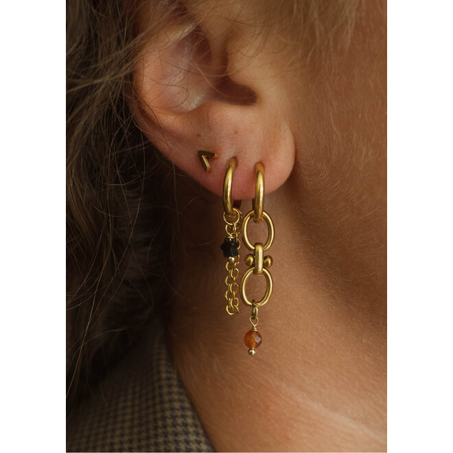 Oorringen star black double oval glad goud