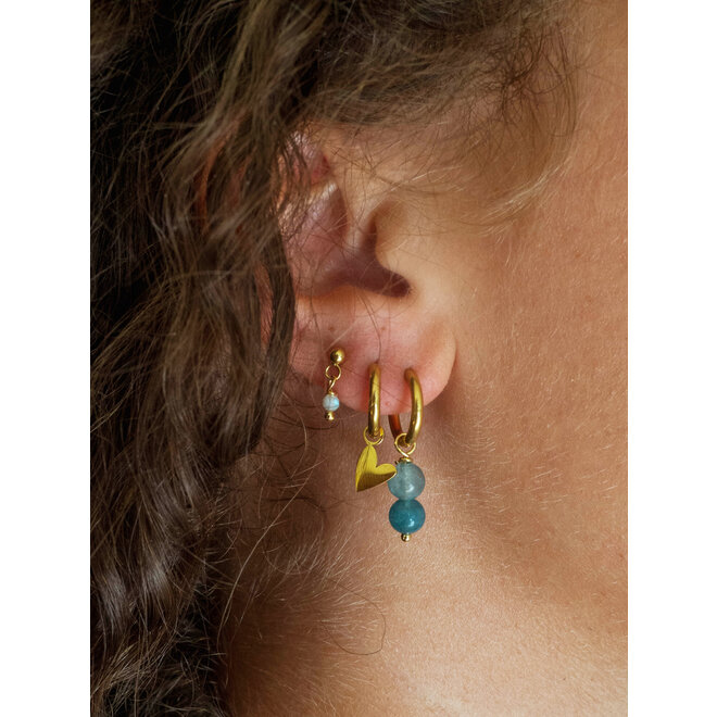 Oorringen jade 6mm blauw glad goud