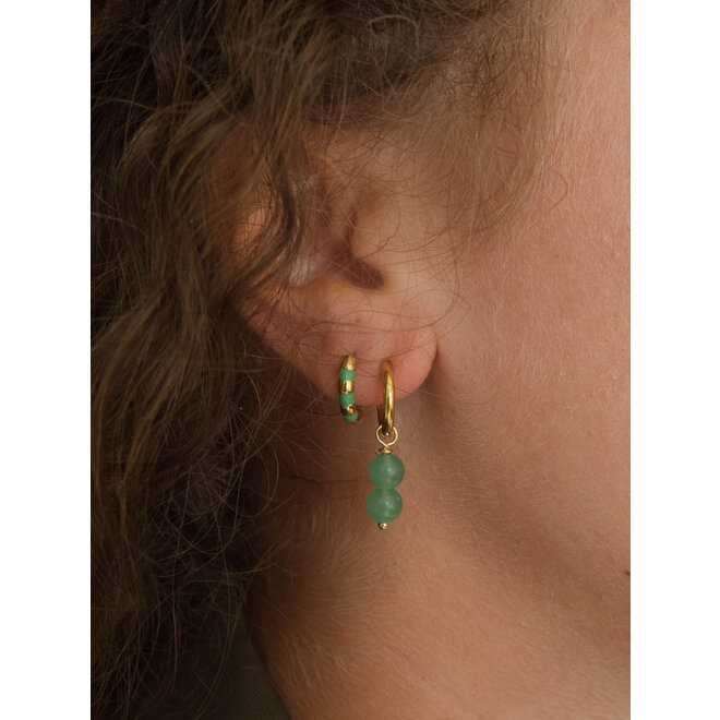 Oorringen jade 6mm groen glad goud