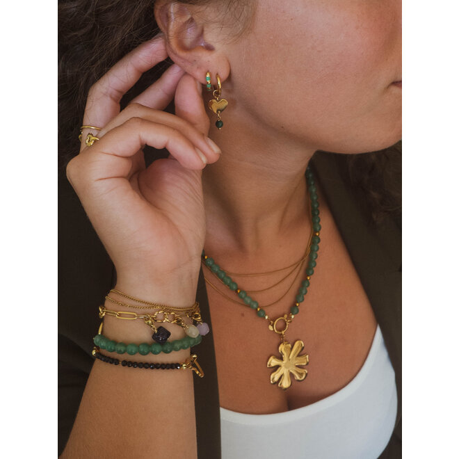 Oorringen heart malachiet twisted goud