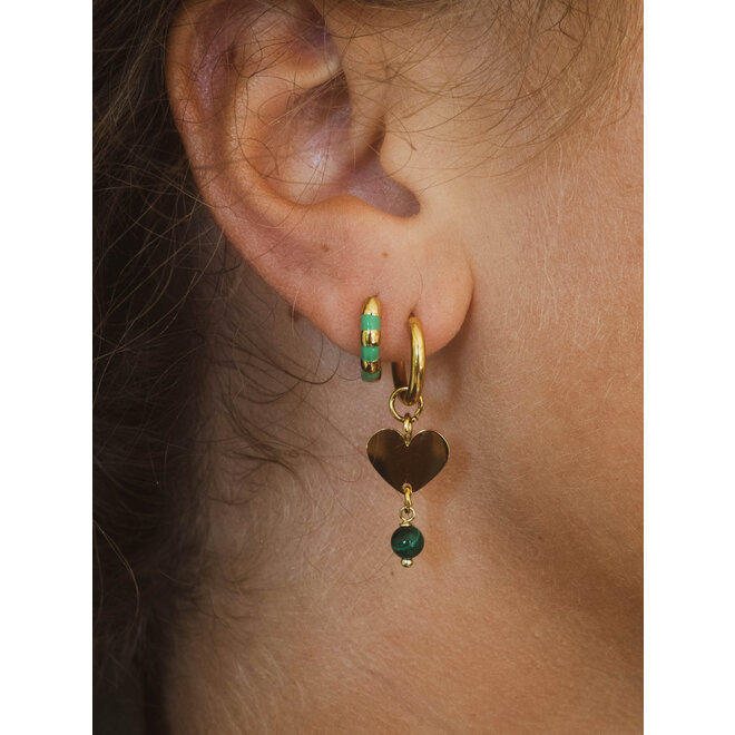 Oorringen heart malachiet twisted goud