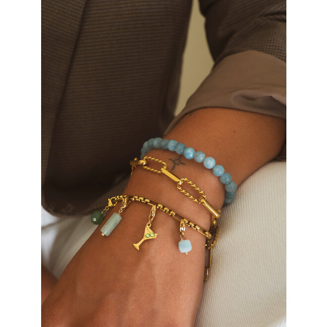 Charm facet vierkant jade 8mm blauw goud