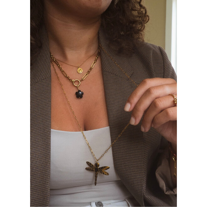 Charm flower onyx goud