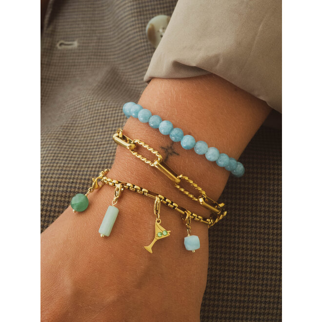 Armband jade 6mm blauw goud