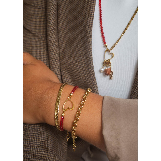 Armband open heart rood goud