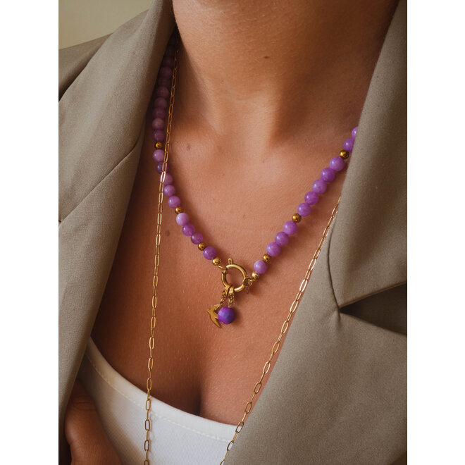 Ketting jade 6mm paars goud