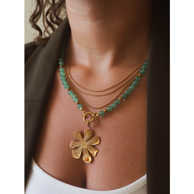 Ketting jade 6mm groen goud