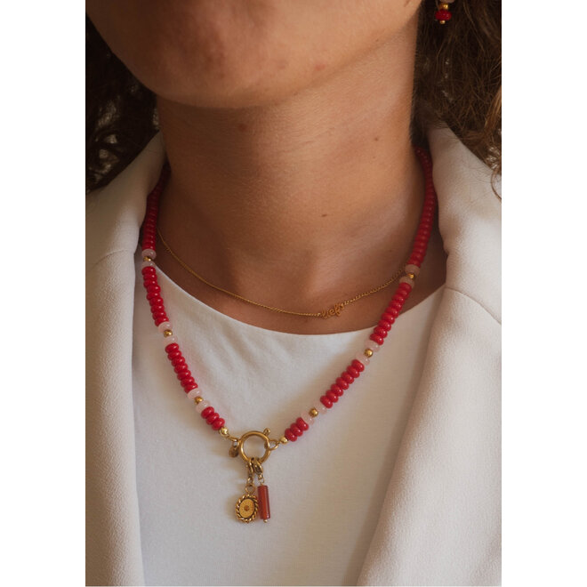 Ketting sammie rood/roze goud
