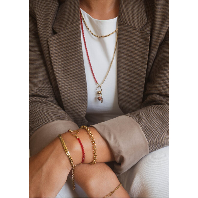 Ketting open heart rood goud