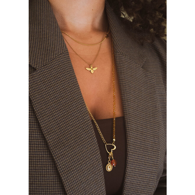 Ketting lang open heart lichtbruin goud