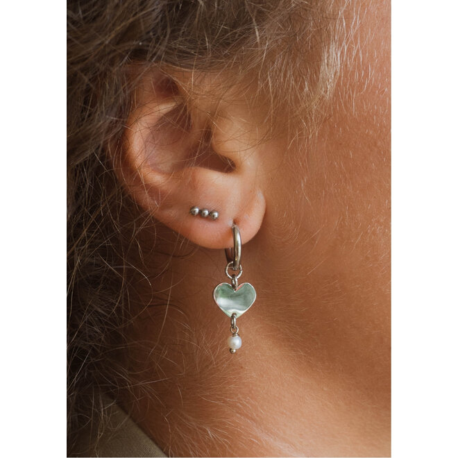 Oorringen heart parel glad zilver