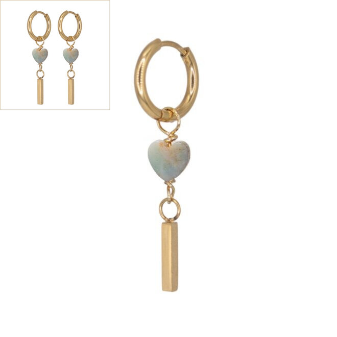 Oorringen amazoniet heart bar goud
