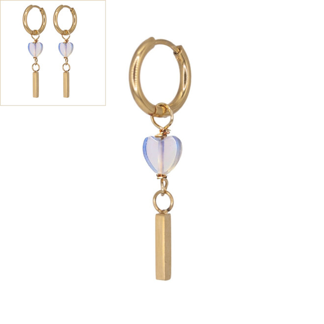 Oorringen opaliet heart bar goud