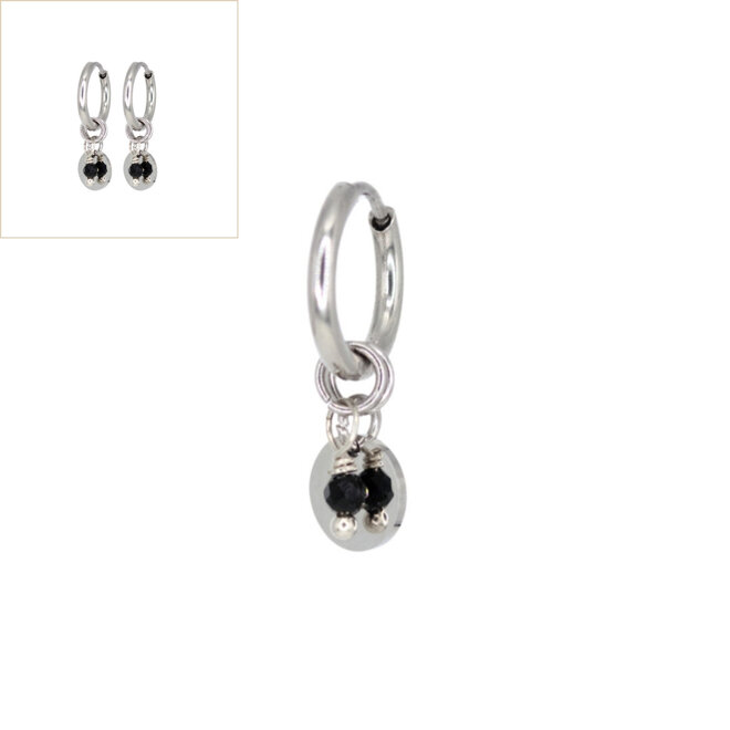Oorringen coin onyx zilver