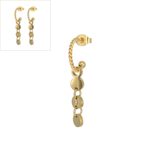 Oorringen twisted diamond 3 coins goud