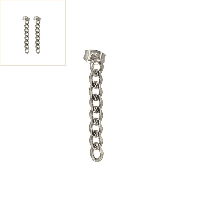 Oorstekers big curb chain zilver