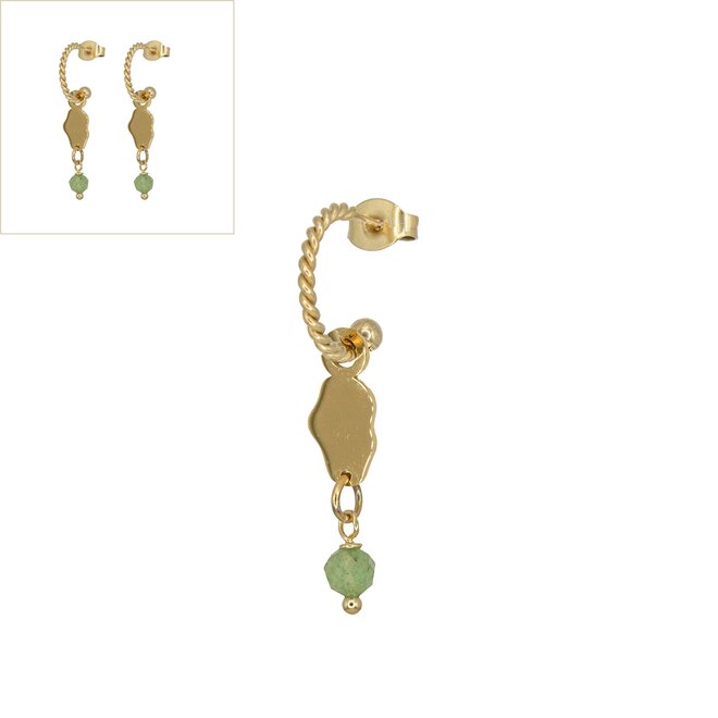 Oorringen twisted organic ornament groene aventurijn goud