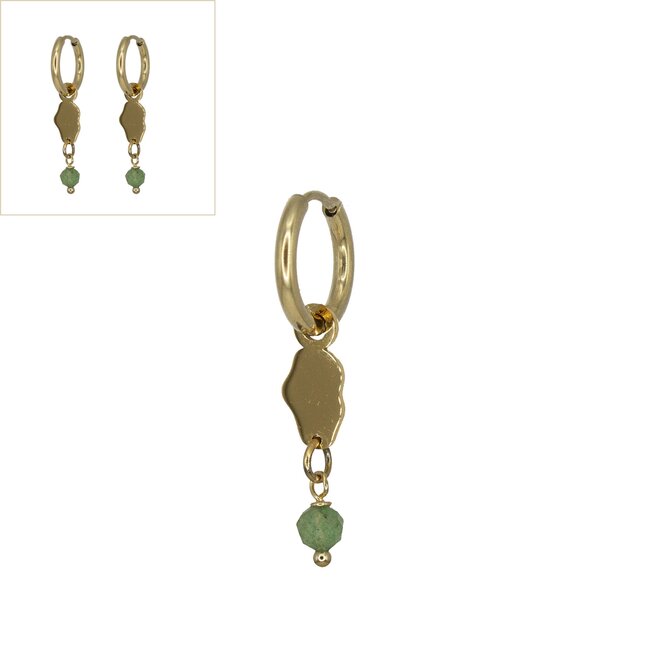 Oorringen organic ornament groene aventurijn goud