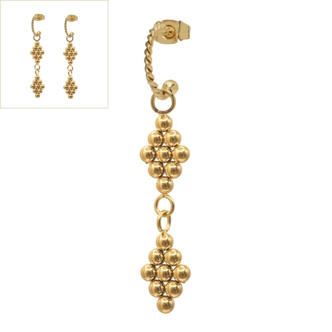 Oorringen twisted ruit 3d bolletjes goud