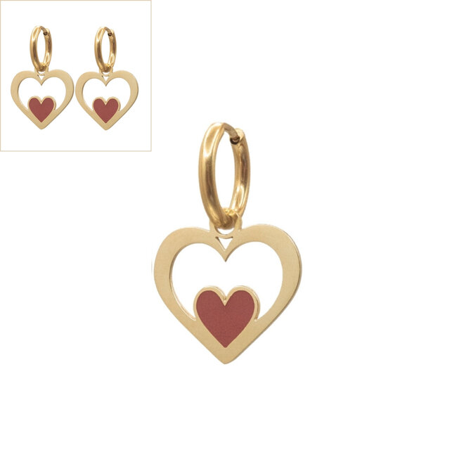 Oorringen red heart goud