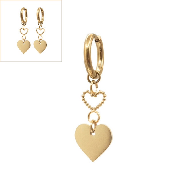 Oorringen double heart 3d bolletjes goud