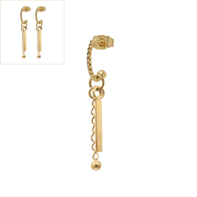 Oorringen twisted bar chain goud