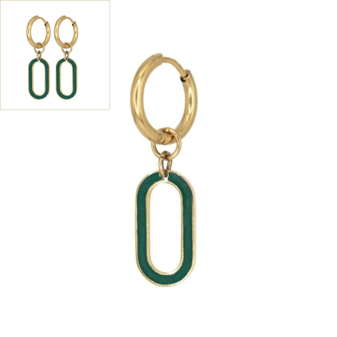 Oorringen open oval groen goud