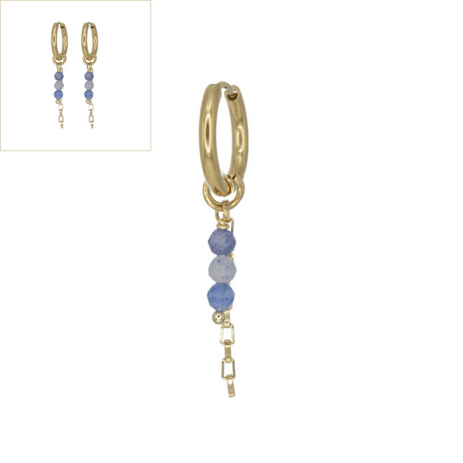 Oorringen square chain blauwe aventurijn goud