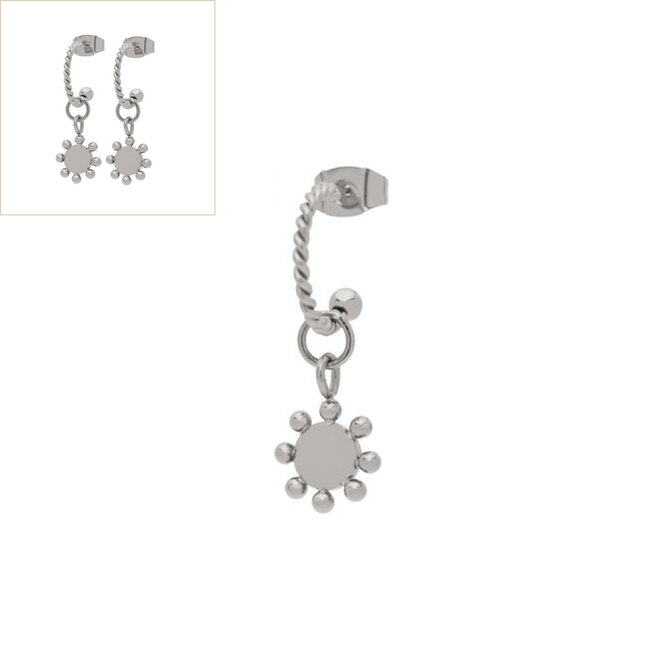 Oorringen twisted coin 3d bolletjes zilver