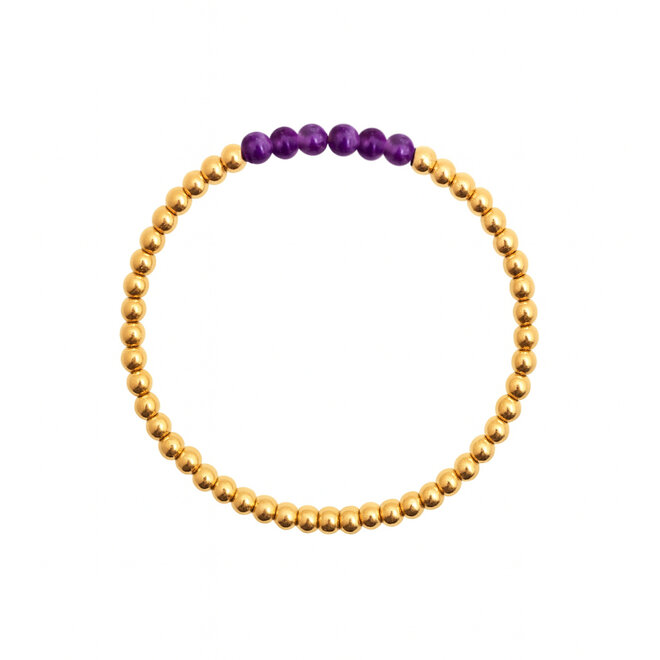 Armband beads 4mm 6x amethist goud