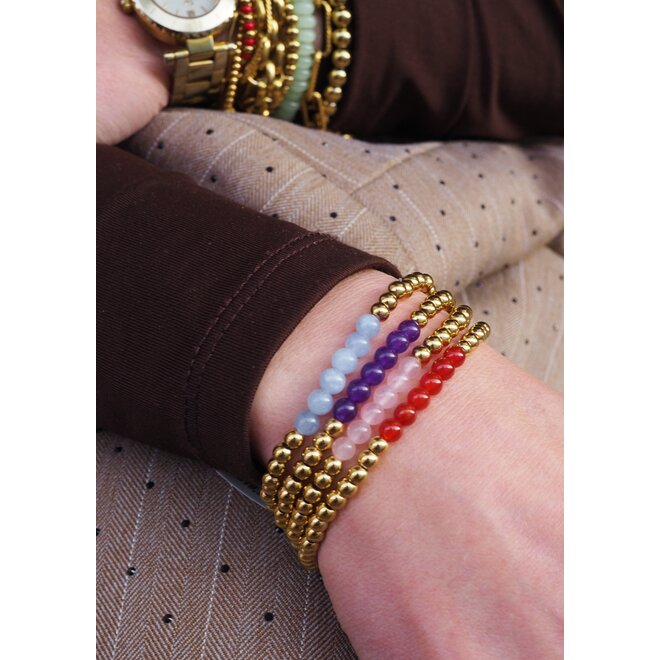 Armband beads 4mm 6x roze aventurijn goud