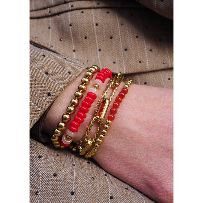 Armband beads 2.5mm 6x carneool goud