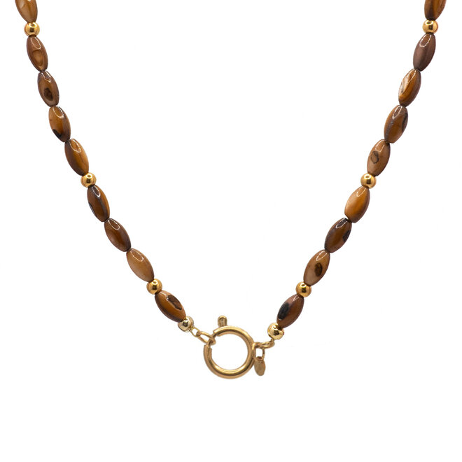 Ketting oval shell bruin goud