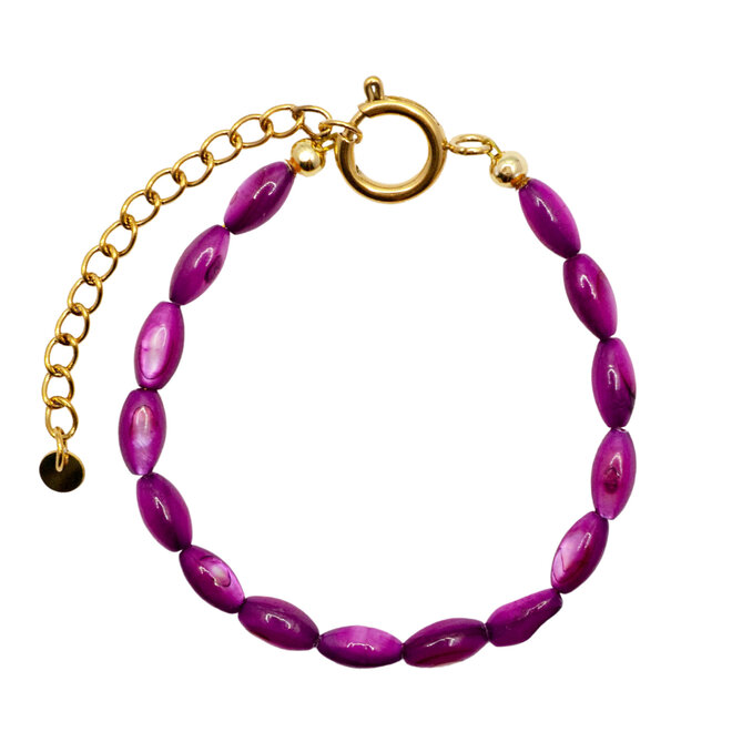 Armband oval shell paars goud