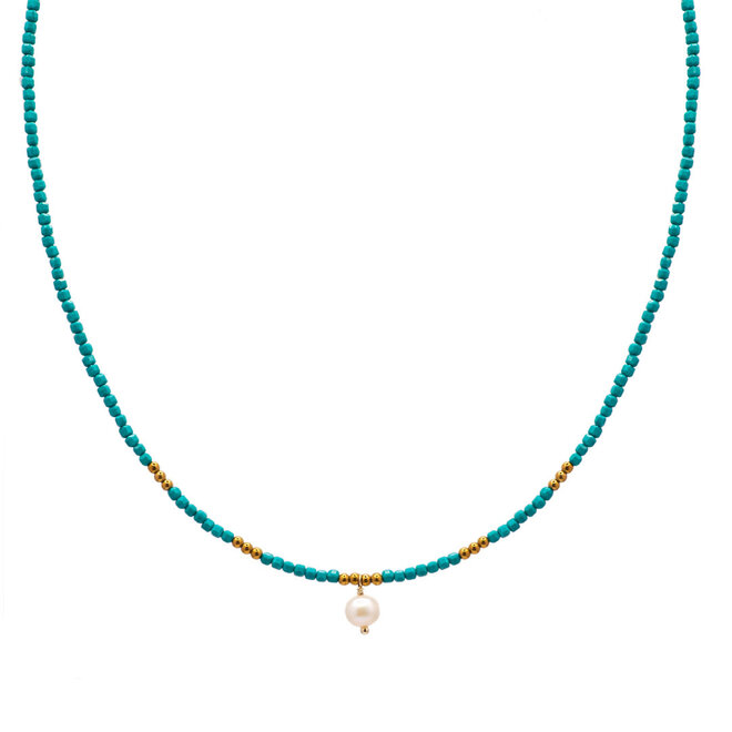 Ketting cube beads 2mm groen parel goud