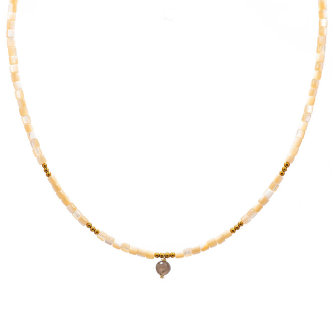 Ketting cube MOP 3mm rookkwarts goud