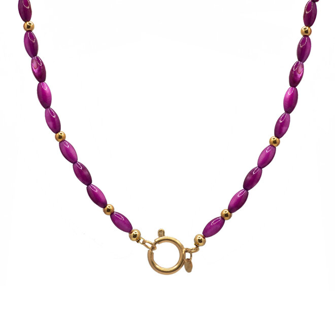 Ketting oval shell paars goud