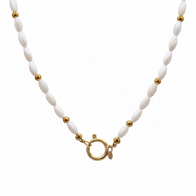 Ketting oval shell wit goud