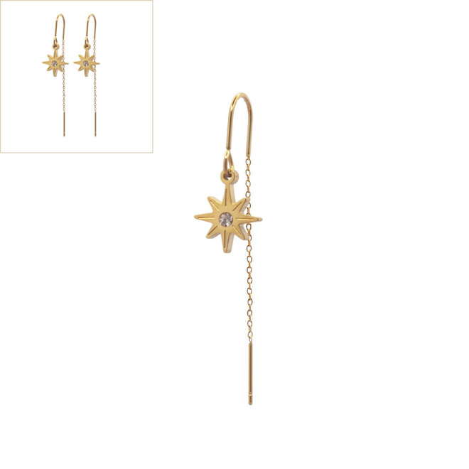 Oorbellen star pull trough goud