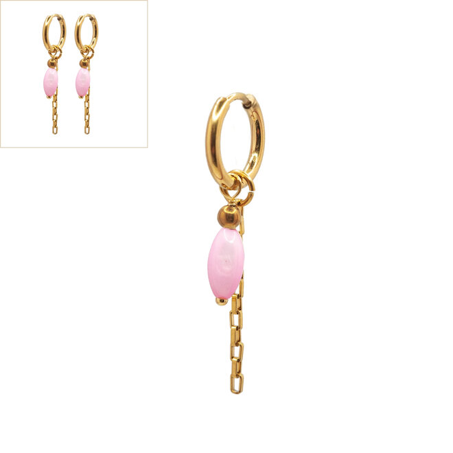 Oorbellen square chain oval shell licht roze goud