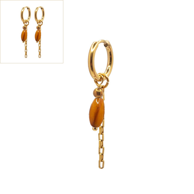 Oorbellen square chain oval shell oranje goud