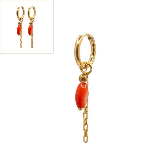 Oorbellen square chain oval shell rood goud