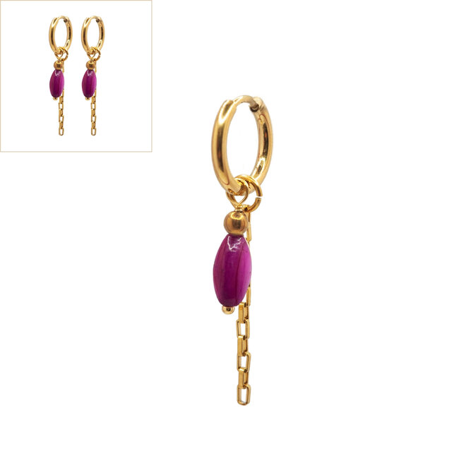 Oorbellen square chain oval shell paars goud