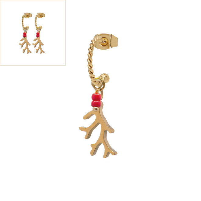 Oorringen twisted koraal miyuki rood goud