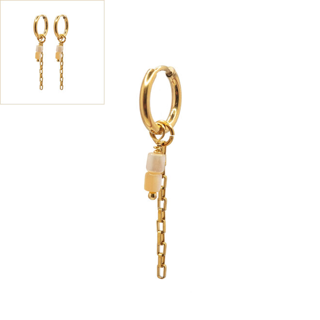 Oorbellen square chain MOP goud