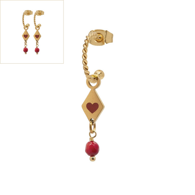 Oorbellen twisted ruit heart rode koraal goud