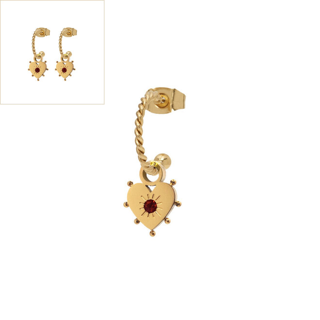 Oorbellen twisted diamond heart dots goud