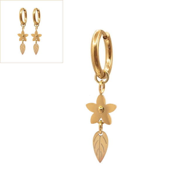 Oorbellen flower leaf goud